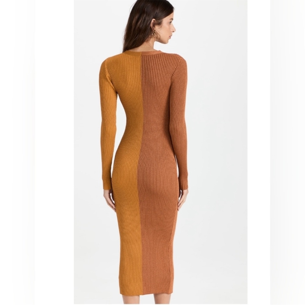 STAUD Ribbed Button-Front Midi Dress in Rust - Picture 2 of 5